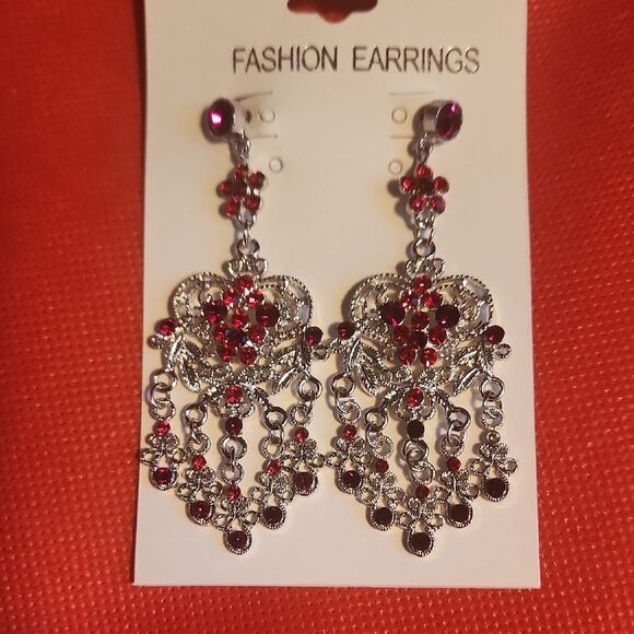 Jewelry - Beautiful Silver and Red Fashion Chandelier Earrings